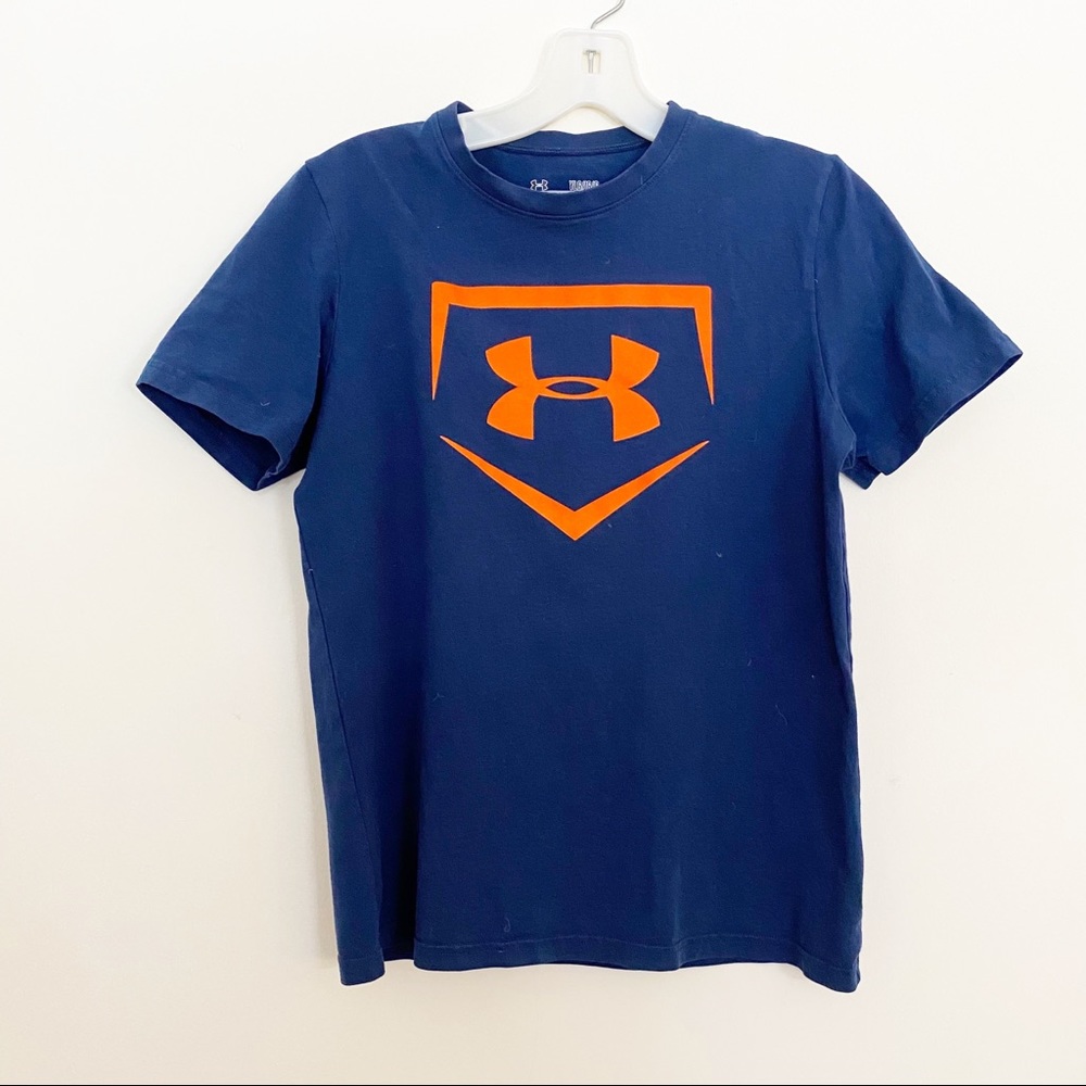 Under Armour Home Plate Icon Youth Cotton Heatgear Loose Baseball Navy Shirt